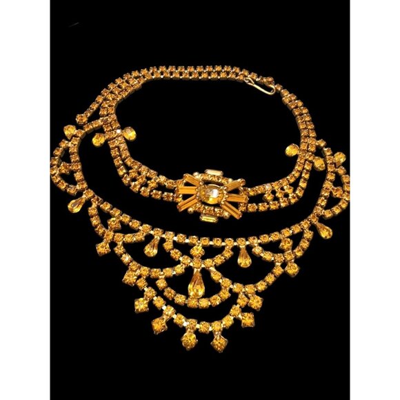 Exceptional Unsigned Dramatic 2 Tier Rhinestone Necklace (A4783) - Picture 1 of 4